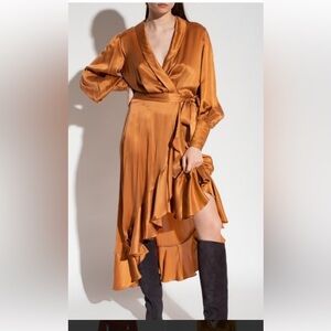 Zimmermann Silk Wrap Dress in Rich Gold